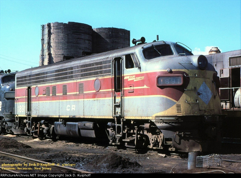 Conrail, CR 1891 F7a, at ex-Erie Croxton engine terminal Secaucus, New Jersey. May 10, 1977.